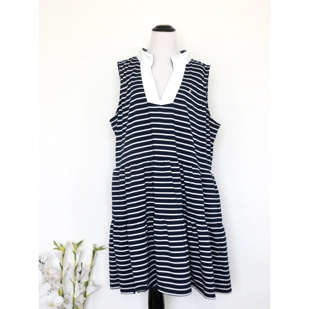 NEW! Nautica Jeans Striped Sleeveless Tiered Tank Dress Navy White SZ XXL - Picture 6 of 11